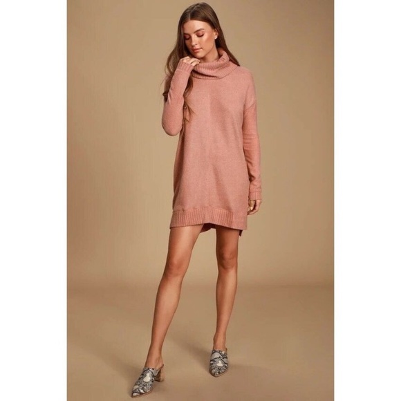 Lulus Autumn Daze Mauve Pink Cowl Neck Sweater Dress Size Small NWT - Picture 3 of 8